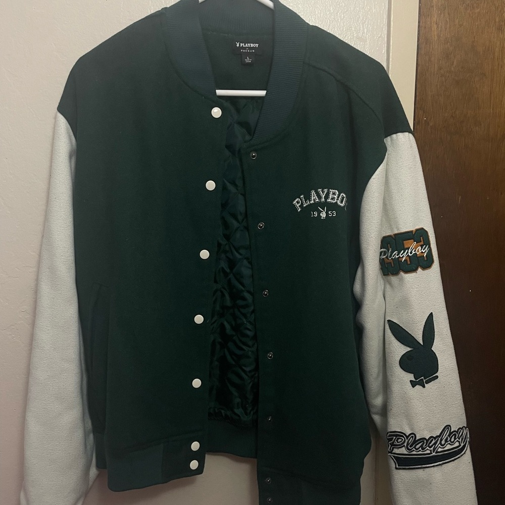Playboy x Pacsun green varsity jacket